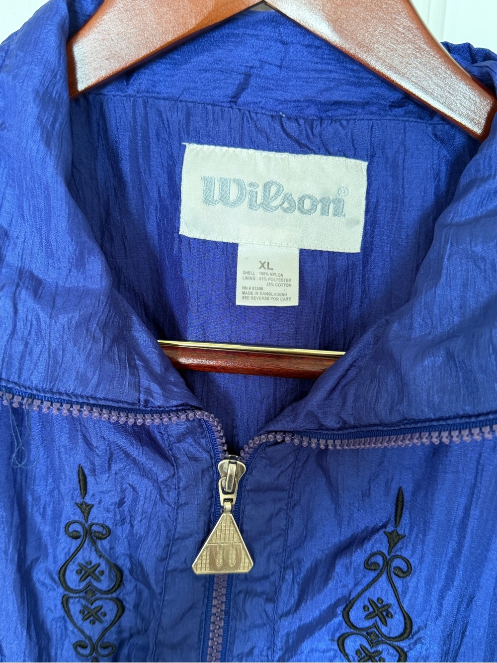Wilson Vintage 90s Y2K Blue Nylon Windbreaker Bomber Jacket Embroidered XL - Picture 4 of 10